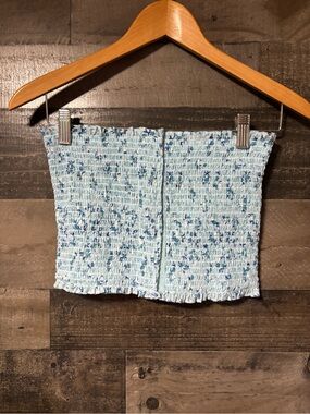 Breast Binder Light Blue Smocked Bandeau with Blue Fleck Trim Medium